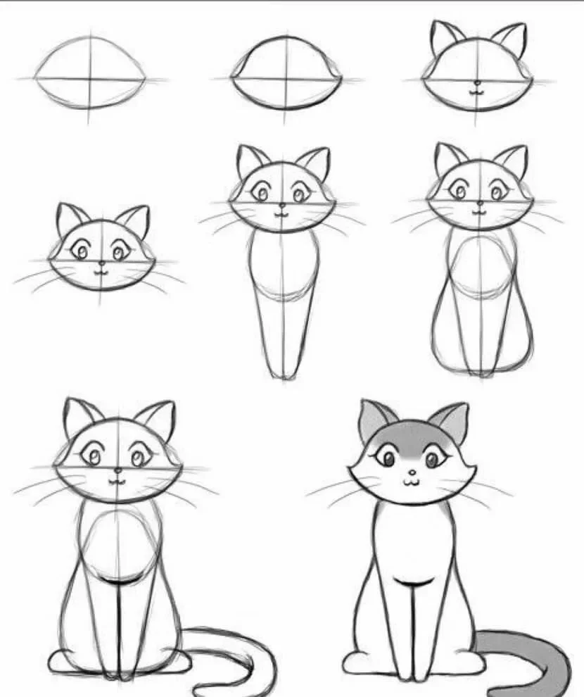 рисунок кота карандашом поэтапно