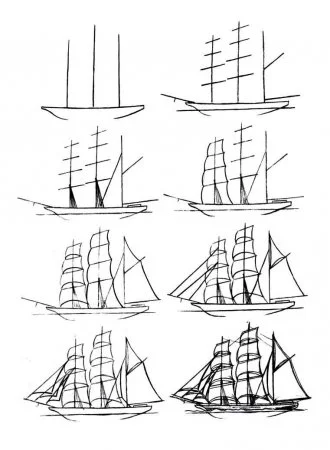 Как нарисовать корабль поэтапно карандашом