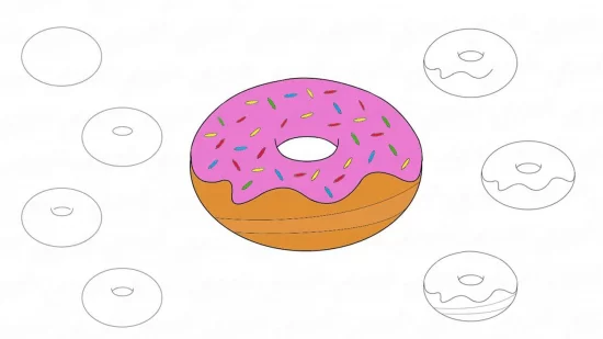 Как нарисовать пончик поэтапно карандашом