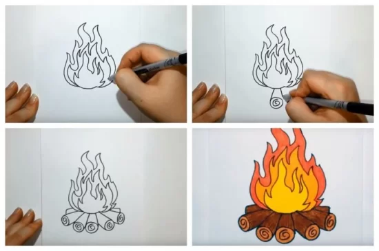 Как нарисовать костер поэтапно карандашом