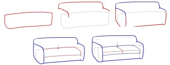 Как нарисовать диван поэтапно карандашом